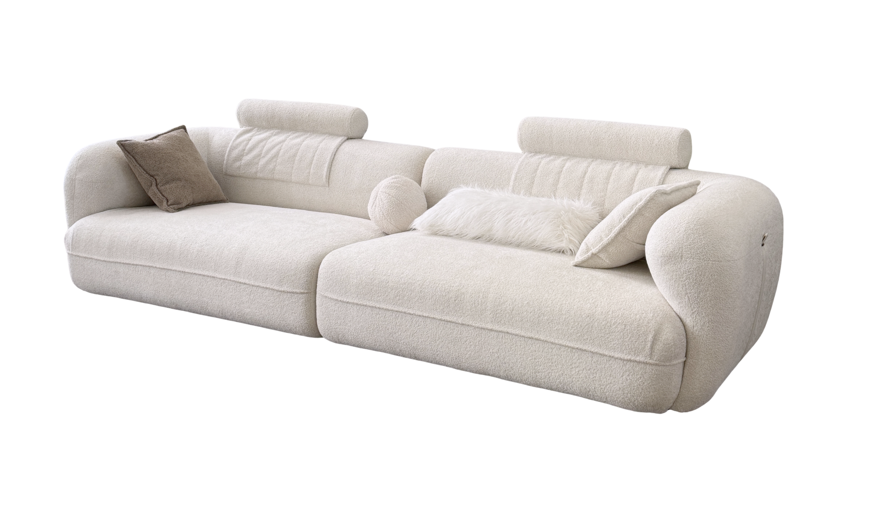 Klaussner Accordo Cream White Fabric Sofa with Curved Arms