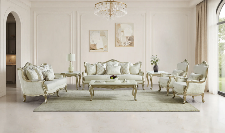 Klaussner Aeon Fabric Living Room Set In Champagne Gold