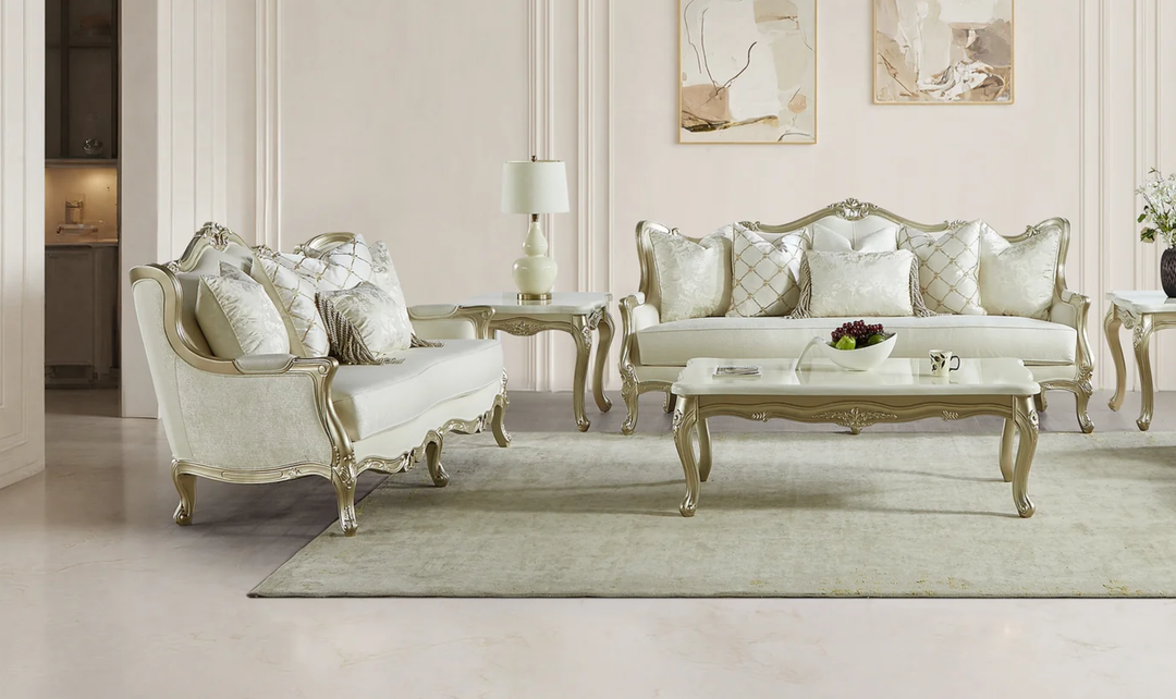 Klaussner Aeon Fabric Living Room Set In Champagne Gold