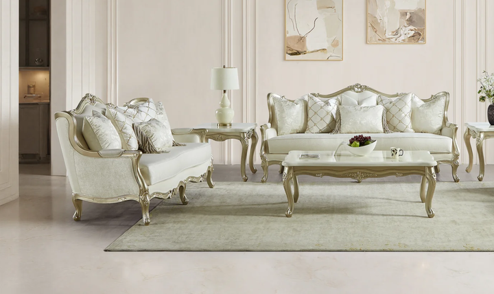 Klaussner Aeon Fabric Living Room Set In Champagne Gold