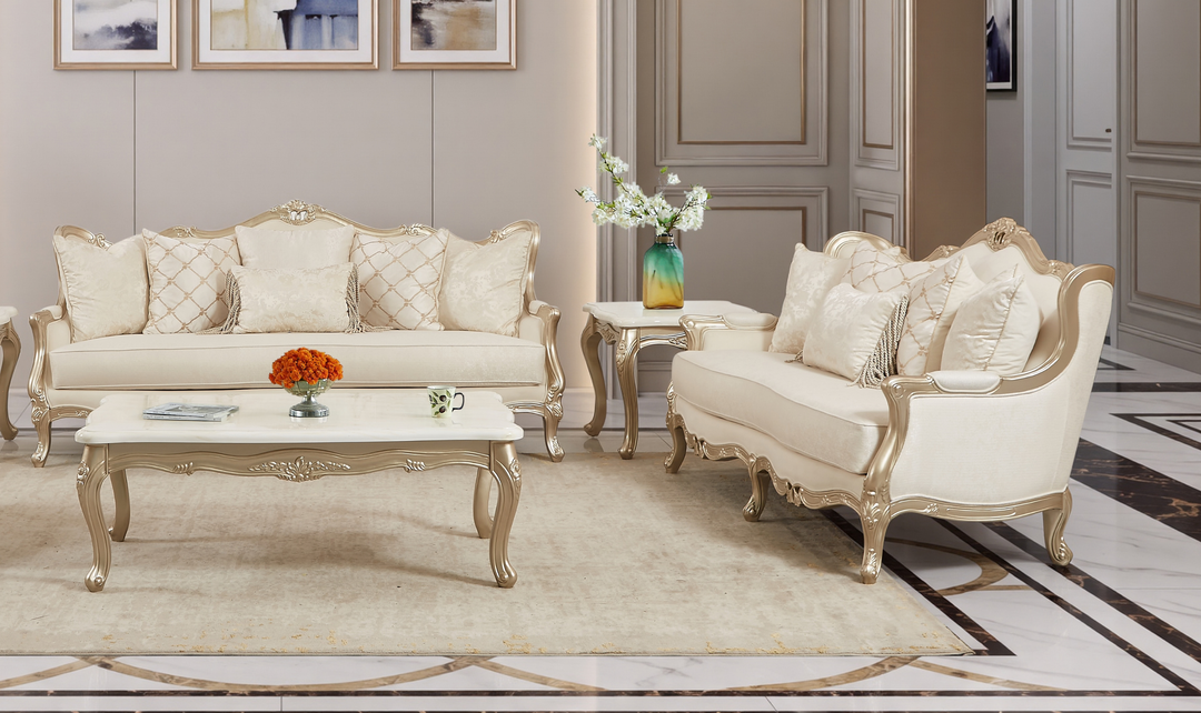 Klaussner Aeon Fabric Living Room Set In Champagne Gold