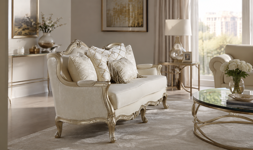 Klaussner Aeon Fabric Luxury Classic Loveseat in Champagne Gold - Jennifer Furniture