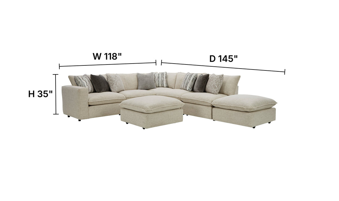 Klaussner Alderbrook Fabric Modular Sectional Sofa with Bumper Ottoman-Jennifer Furniture
