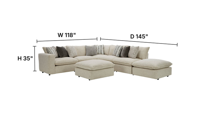 Klaussner Alderbrook Fabric Modular Sectional Sofa with Bumper Ottoman-Jennifer Furniture