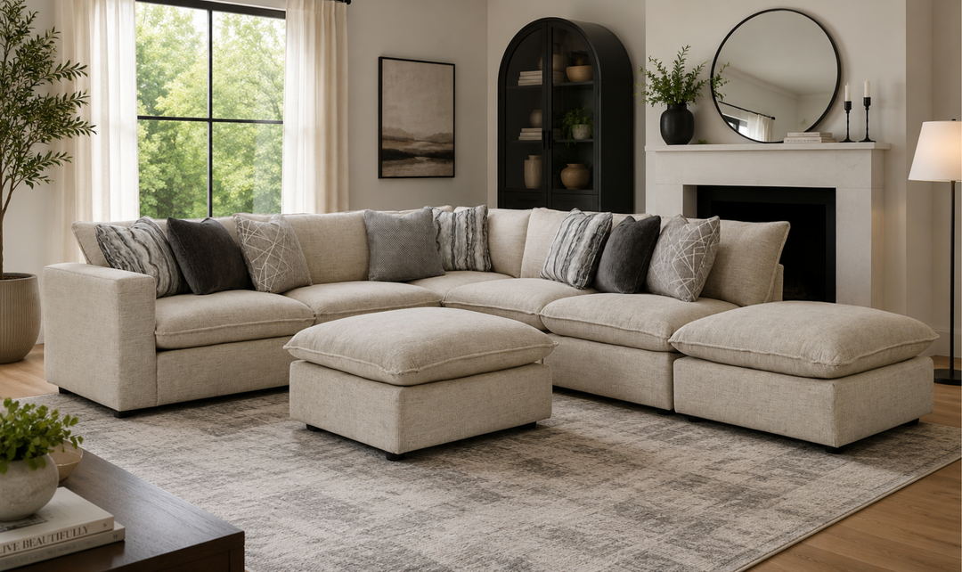 Klaussner Alderbrook Fabric Modular Sectional Sofa with Bumper Ottoman-Jennifer Furniture