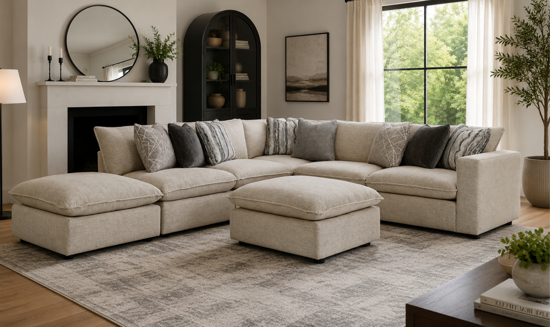Klaussner Alderbrook Fabric Modular Sectional Sofa with Bumper Ottoman-Jennifer Furniture