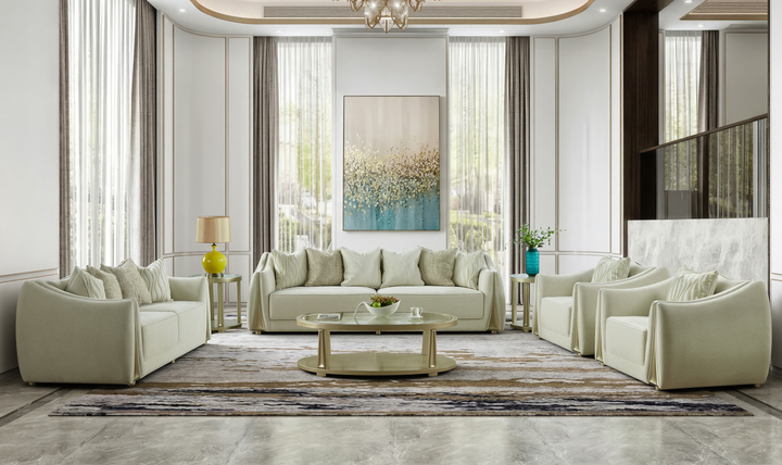 Klaussner Amarylis Upholstered luxury Champagne Gold 5-Piece Living Room Set-Jennifer Furniture