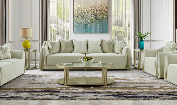 Klaussner Amarylis Upholstered luxury Champagne Gold 5-Piece Living Room Set-Jennifer Furniture