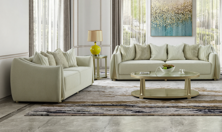 Klaussner Amarylis Upholstered luxury Champagne Gold 5-Piece Living Room Set-Jennifer Furniture