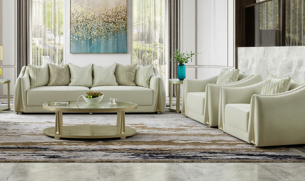 Klaussner Amarylis Upholstered luxury Champagne Gold 5-Piece Living Room Set-Jennifer Furniture