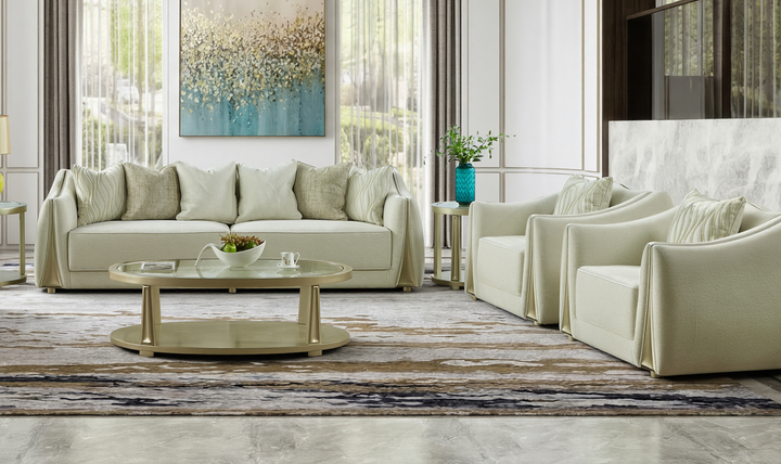Klaussner Amarylis Upholstered luxury Champagne Gold 5-Piece Living Room Set-Jennifer Furniture