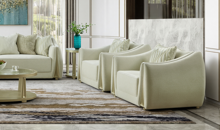 Klaussner Amarylis Upholstered luxury Champagne Gold 5-Piece Living Room Set-Jennifer Furniture