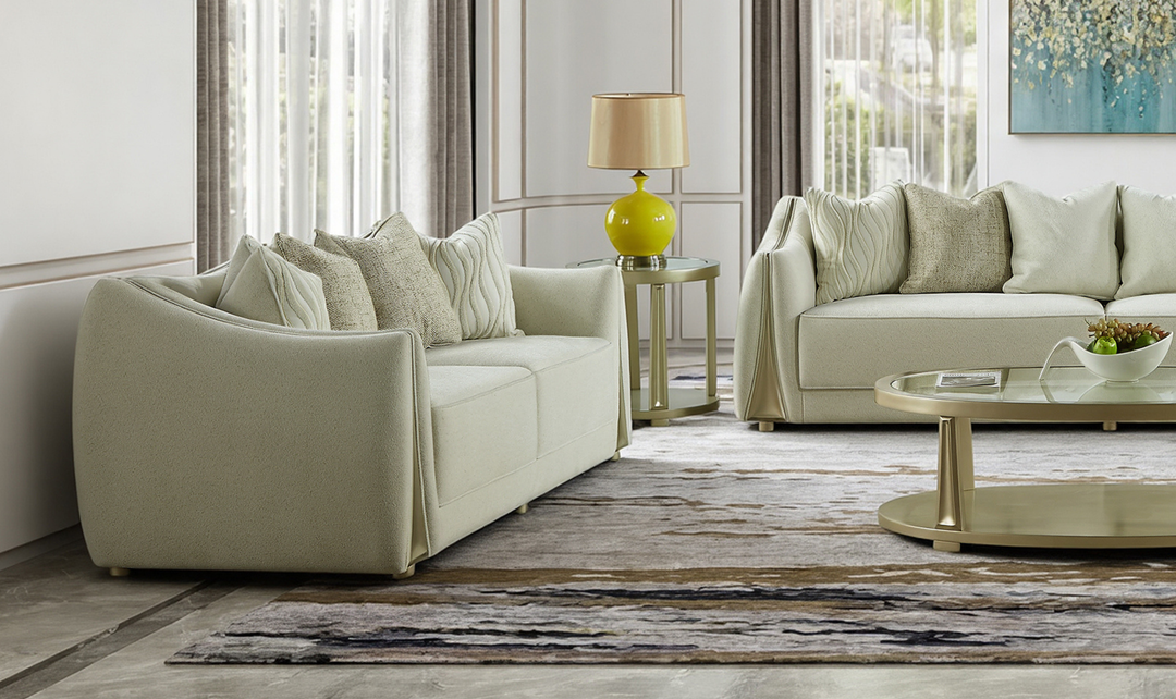 Klaussner Amarylis Upholstered luxury Champagne Gold 5-Piece Living Room Set-Jennifer Furniture
