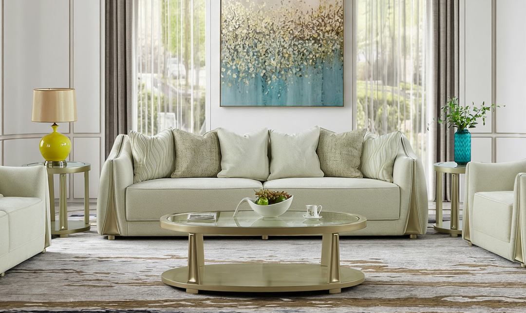 Klaussner Amarylis Upholstered luxury Champagne Gold 5-Piece Living Room Set-Jennifer Furniture