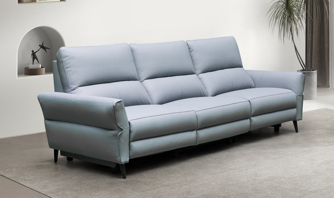 Klaussner Armonia 3-seater Blue Leather Power Reclining Sofa-Jennifer Furniture