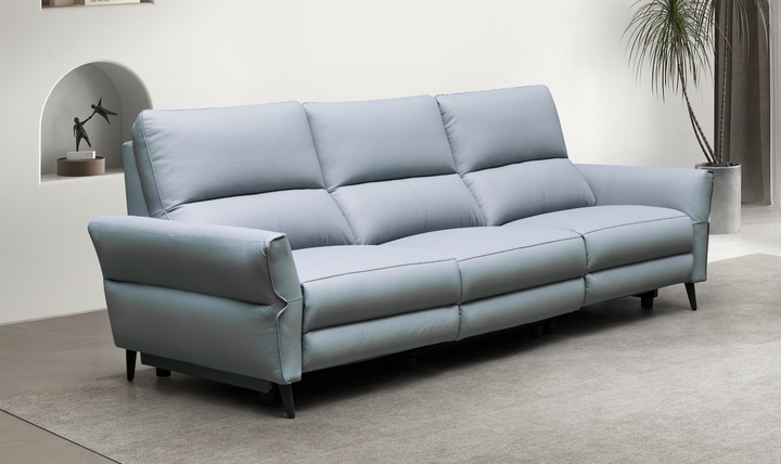 Klaussner Armonia 3-seater Blue Leather Power Reclining Sofa-Jennifer Furniture