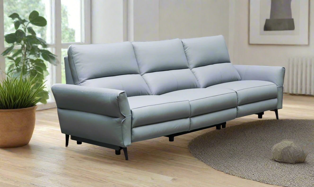 Klaussner Armonia 3-seater Blue Leather Power Reclining Sofa