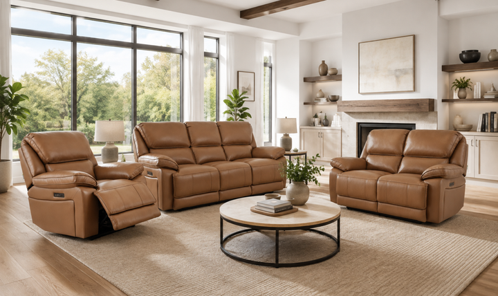 Klaussner Ashton Leather Power Reclining Living Room Set