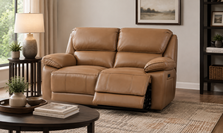 Klaussner Ashton Leather Power Reclining Loveseat with Adjustable Headrests & USB Charging-Jennifer Furniture
