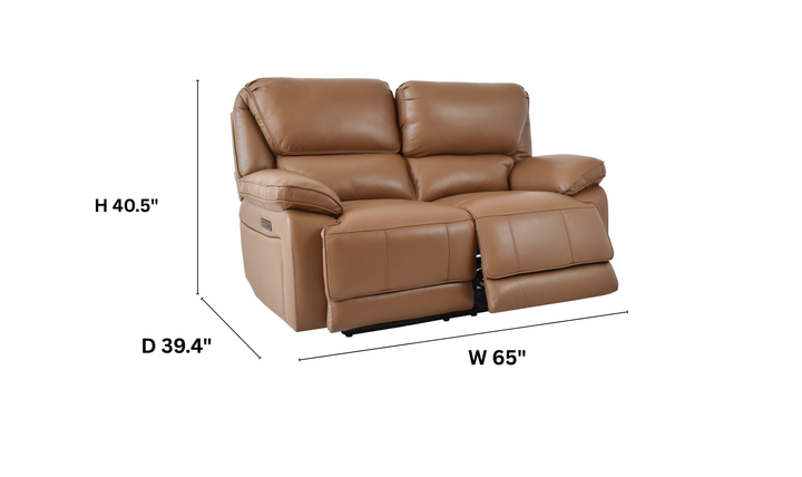 Klaussner Ashton Leather Power Reclining Loveseat with Adjustable Headrests & USB Charging-Jennifer Furniture
