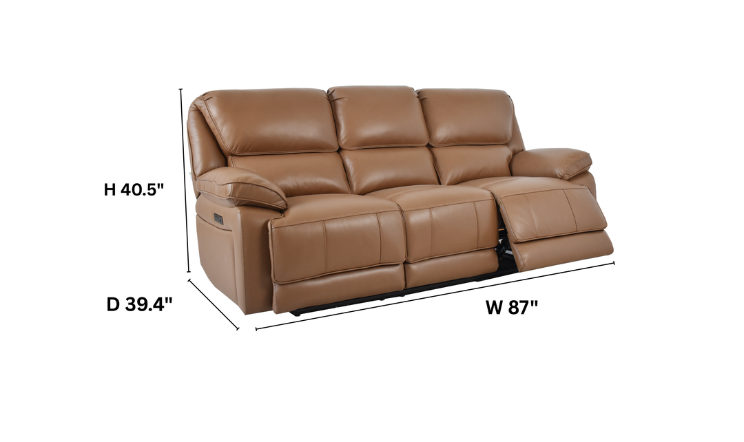 Klaussner Ashton Leather Power Reclining Sofa with USB Charging-Jennifer Furniture