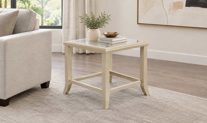Klaussner Atlas Champagne Gold Modern End Table with Glass Top