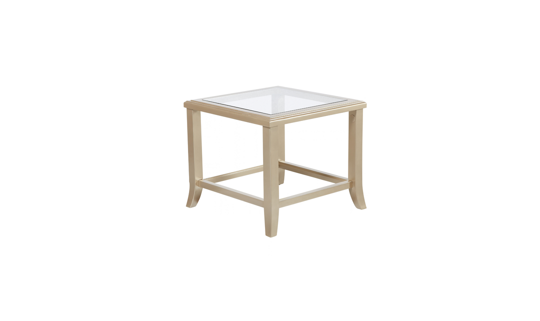 Klaussner Atlas Champagne Gold Modern End Table with Glass Top