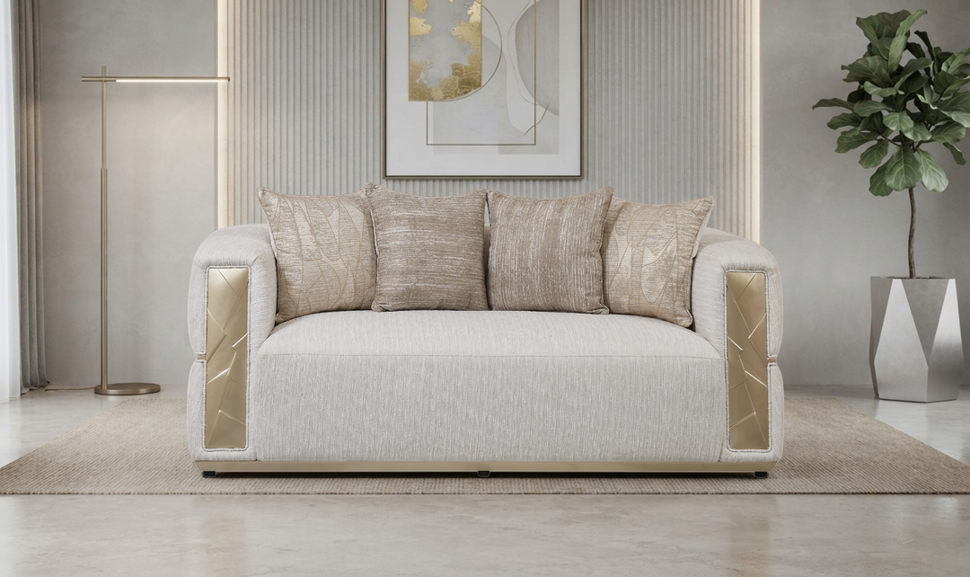 Klaussner Atlas Fabric Classic Loveseat in Champagne Gold-JenniferFurniture