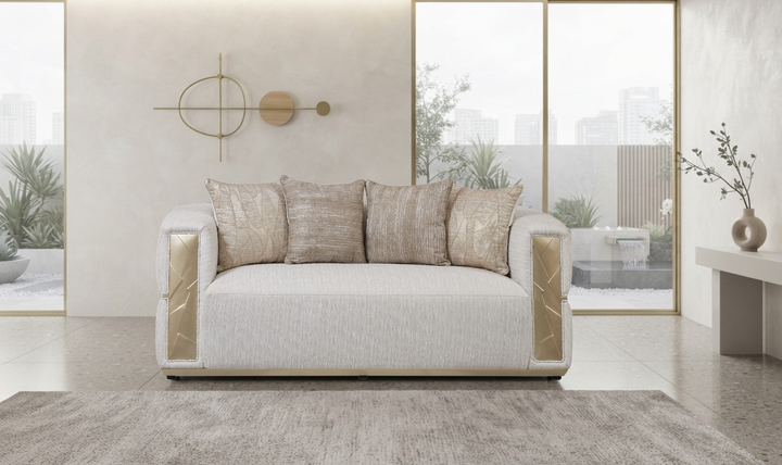 Klaussner Atlas Fabric Classic Loveseat in Champagne Gold-JenniferFurniture