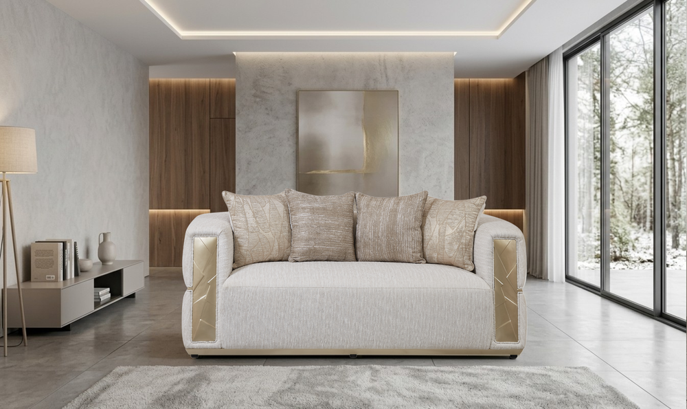 Klaussner Atlas Fabric Classic Loveseat in Champagne Gold-JenniferFurniture