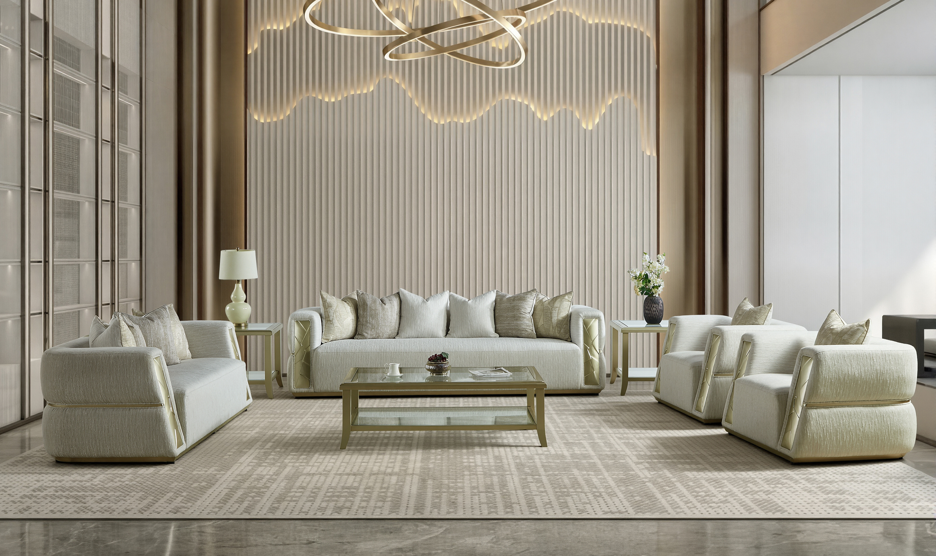 Klaussner Atlas luxurious 4-Piece Living Room Set In Champagne Gold-Jennifer furniture