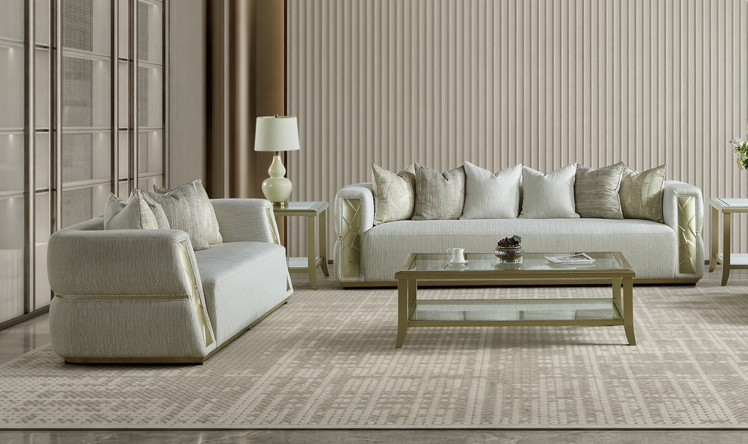 Klaussner Atlas luxurious 4-Piece Living Room Set In Champagne Gold-Jennifer furniture