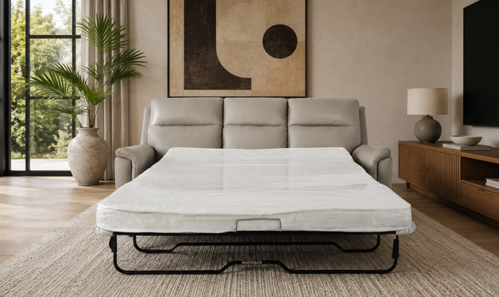 Klaussner Aven Leather Match 3 Seater Queen Sleeper Sofa in Beige-Jennifer Furniture