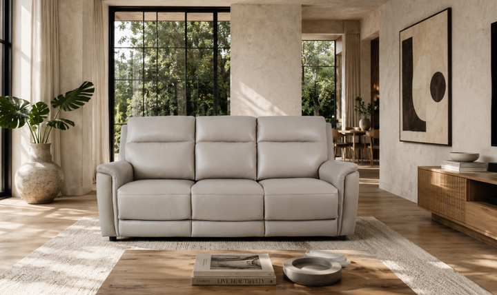 Klaussner Aven Leather Match 3 Seater Queen Sleeper Sofa in Beige-Jennifer Furniture