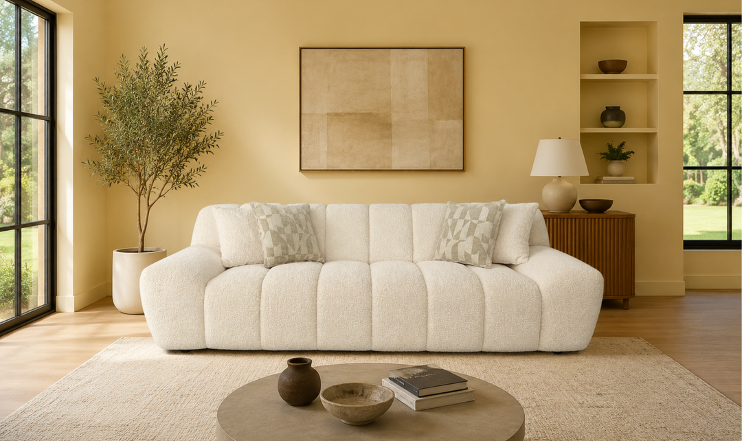 Klaussner Belluno Bouclé Fabric Sofa with Deep Tufted Seat