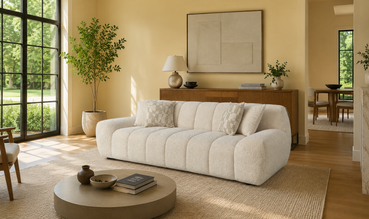 Klaussner Belluno Bouclé Fabric Sofa with Deep Tufted Seat-Jennifer Furniture
