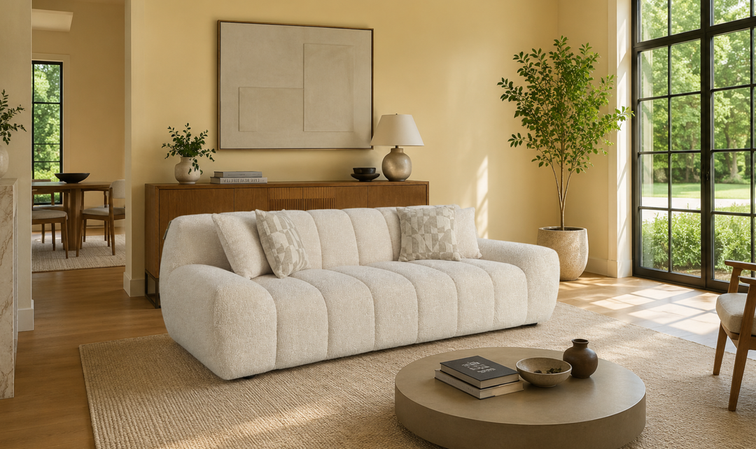Klaussner Belluno Bouclé Fabric Sofa with Deep Tufted Seat-Jennifer Furniture