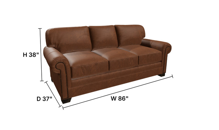 Klaussner Wellington Leather Traditional Rolled Arm Sofa Collection-jennifer Furniture