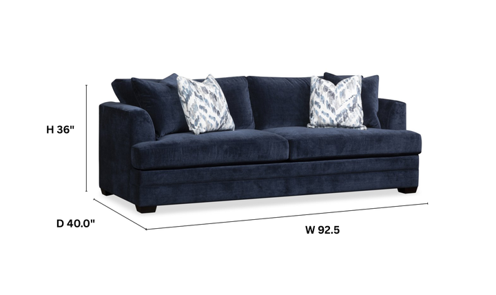 Klaussner Bentley Fabric Sofa in Blue with Accent Pillows