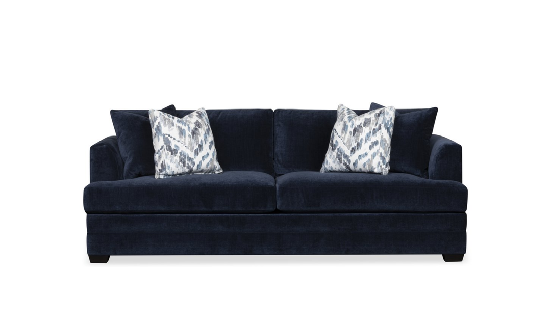 Klaussner Bentley Fabric Sofa with Accent Pillows in Blue-Jennifer Furniture