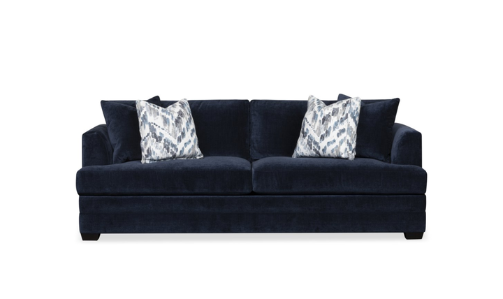 Klaussner Bentley Fabric Sofa with Accent Pillows in Blue-Jennifer Furniture