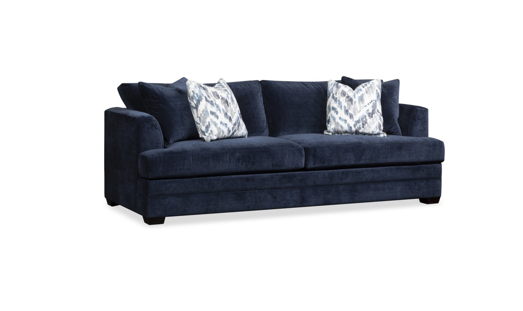 Klaussner Bentley Fabric Sofa in Blue with Accent Pillows
