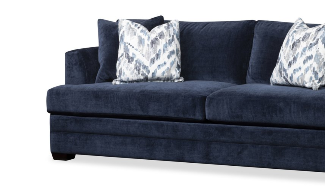 Klaussner Bentley Fabric Sofa with Accent Pillows in Blue-Jennifer Furniture