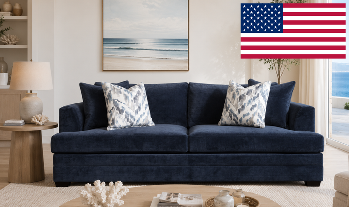 Klaussner Bentley Fabric Sofa with Accent Pillows in Blue-Jennifer Furniture