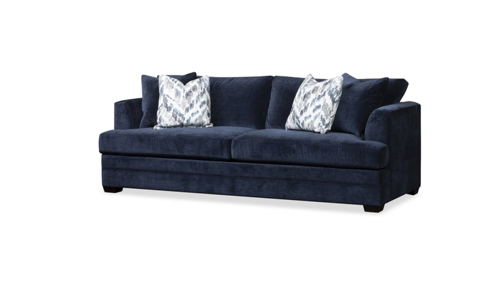 Klaussner Bentley Fabric Sofa with Accent Pillows in Blue-Jennifer Furniture