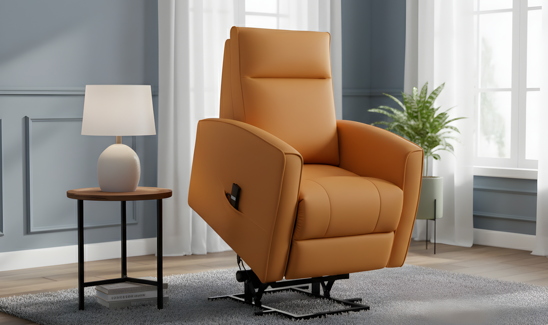 Klaussner Calessin Chestnut Orange Leather Recliner Chair-Jennifer Furniture