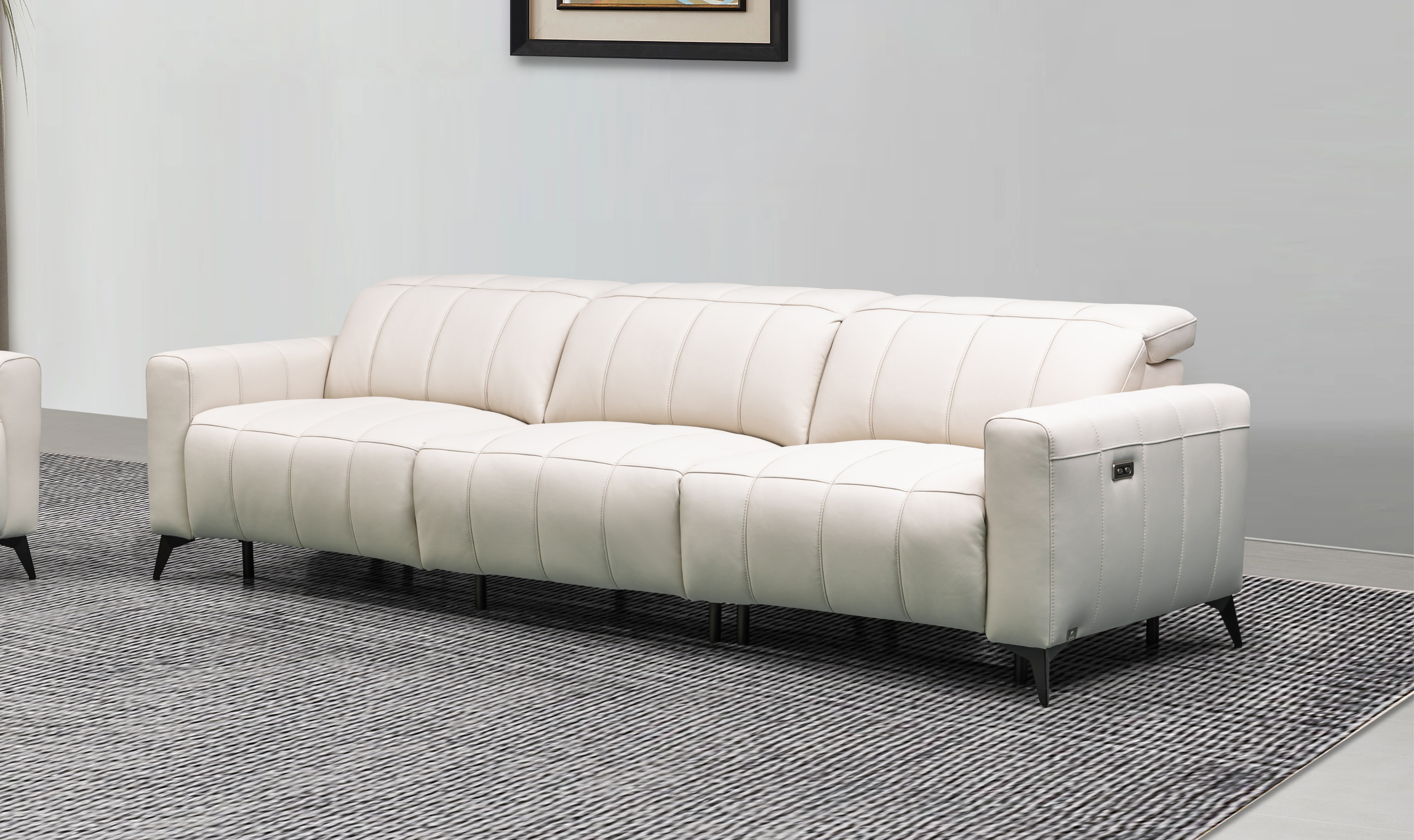Klaussner Capri Beige 3 -Seater Power Reclining Sofa With Adjustable Headrest-Jennifer Furniture