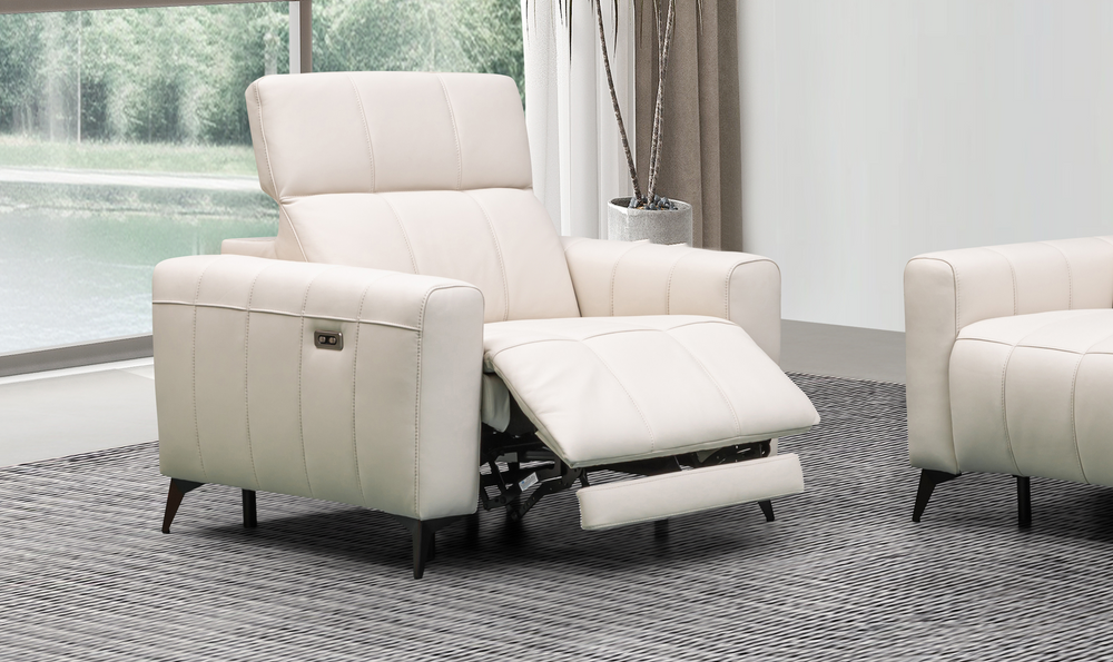 Klaussner Capri Beige Reclining Chair With Power Footrest And Adjustable Headrest-Jennifer Furniture