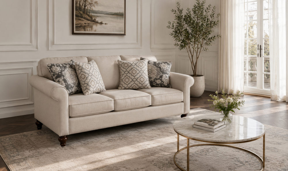 Klaussner Casaford Fabric 3 Over 3 Sofa with Soft Curved Arms-Jennifeer Furniture