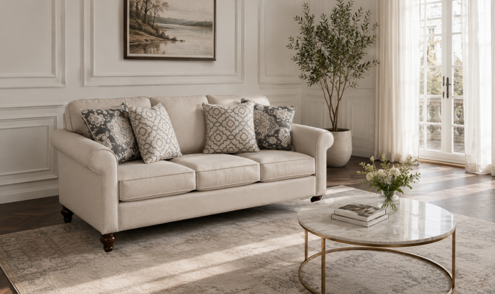 Klaussner Casaford Fabric 3 Over 3 Sofa with Soft Curved Arms-Jennifeer Furniture